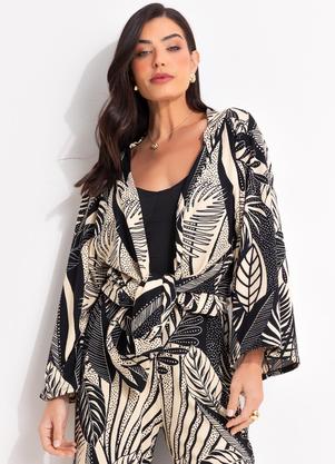 Kimono (Folhagem Preto) em Canelado