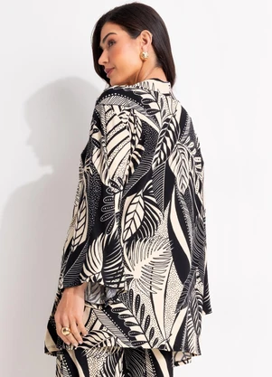 Quintess - Kimono Folhagem Preto em Canelado - QUINTESS