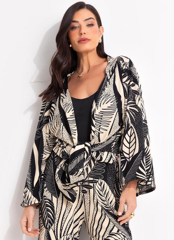 Kimono (Folhagem Preto) em Canelado