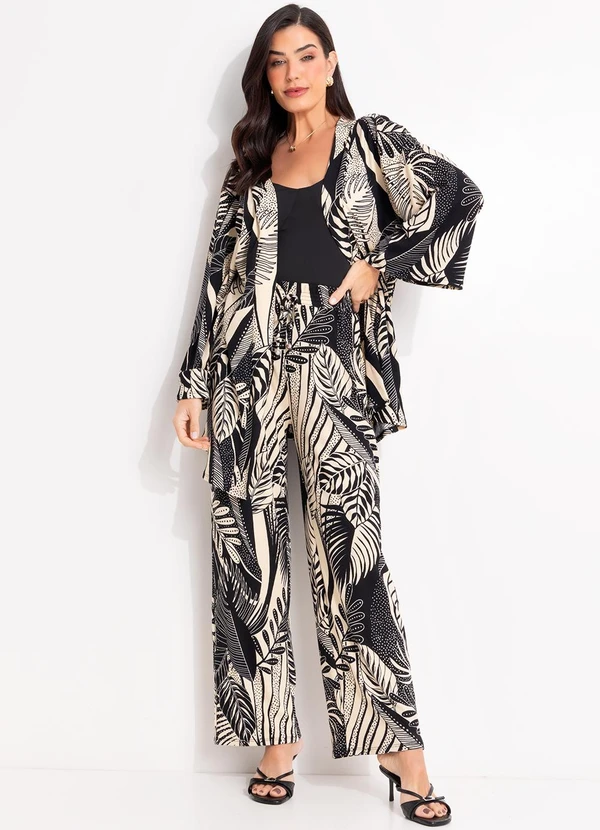 Quintess - Kimono Folhagem Preto em Canelado 3