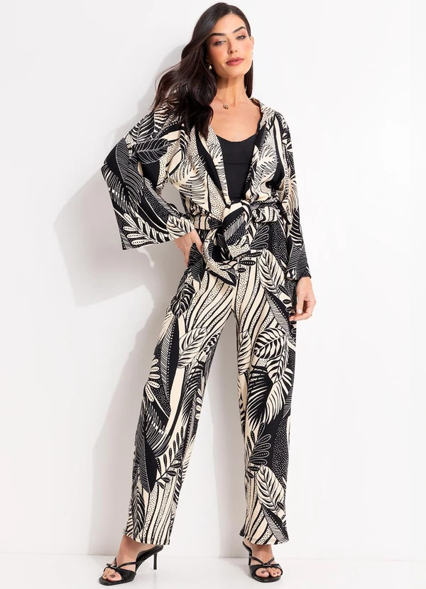 Quintess - Kimono Folhagem Preto em Canelado 6