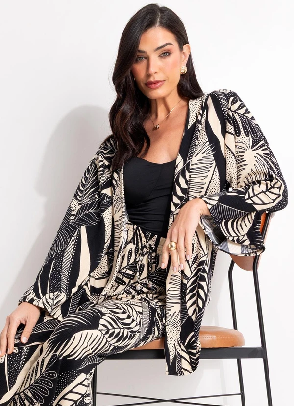 Quintess - Kimono Folhagem Preto em Canelado 8