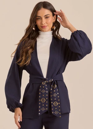 Doce Trama - Kimono Jardim Decor em Plano Linen Azul - DOCE TRAMA