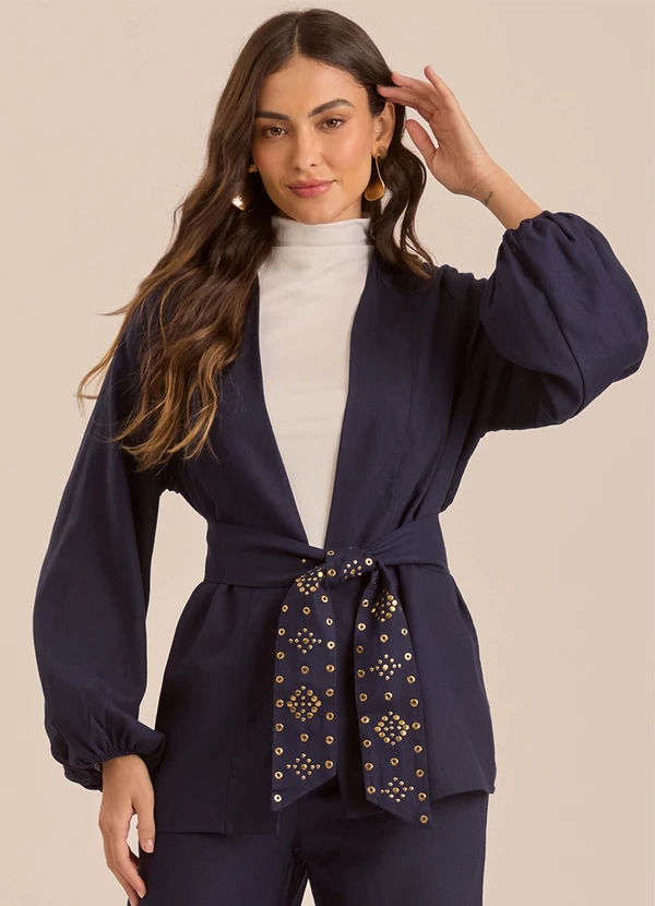 Doce Trama - Kimono Jardim Decor em Plano Linen Azul