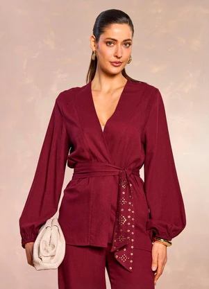 Doce Trama - Kimono Jardim Decor em Plano Linen Roxo - DOCE TRAMA