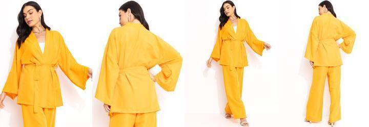 Kimono Laranja em Crepe Plano