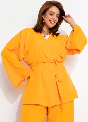 Quintess - Kimono Laranja em Crepe Plano - QUINTESS