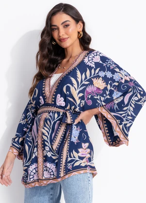 Farm - Kimono Leveza Romântica Azul - FARM