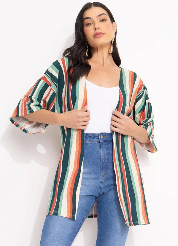 Quintess - Kimono Listrado Irregular em Malha de Viscose Te 3