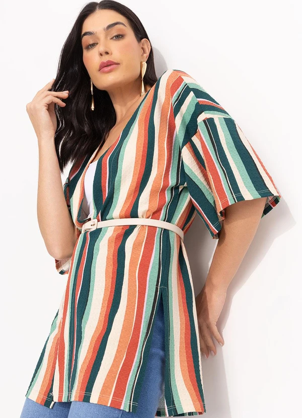 Quintess - Kimono Listrado Irregular em Malha de Viscose Te 4