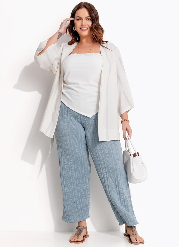 Quintess - Kimono Listrado Natural em Linho 11