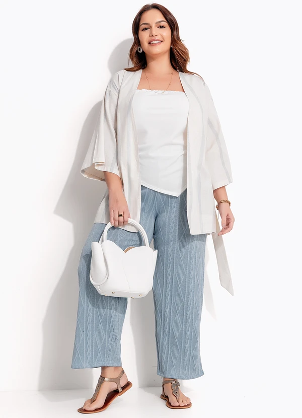 Quintess - Kimono Listrado Natural em Linho 9