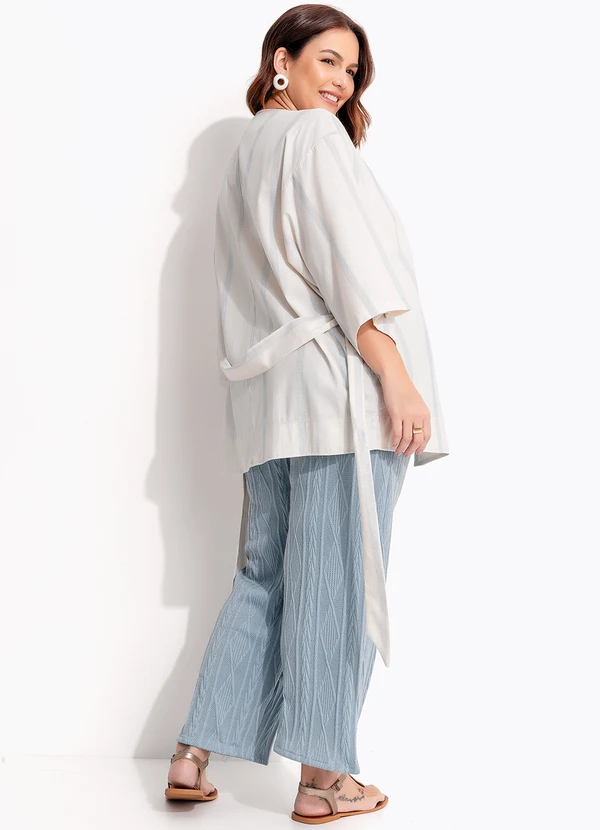Quintess - Kimono Listrado Natural em Linho 10