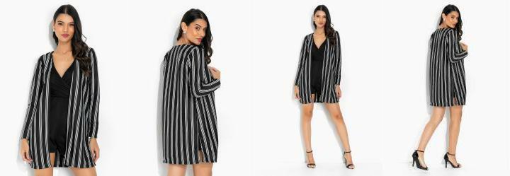 Kimono Listras Preta com Fenda nas Laterais