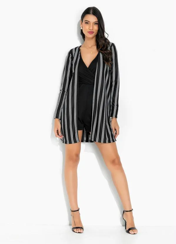 Moda Pop - Kimono Listras Preta com Fenda nas Laterais 3