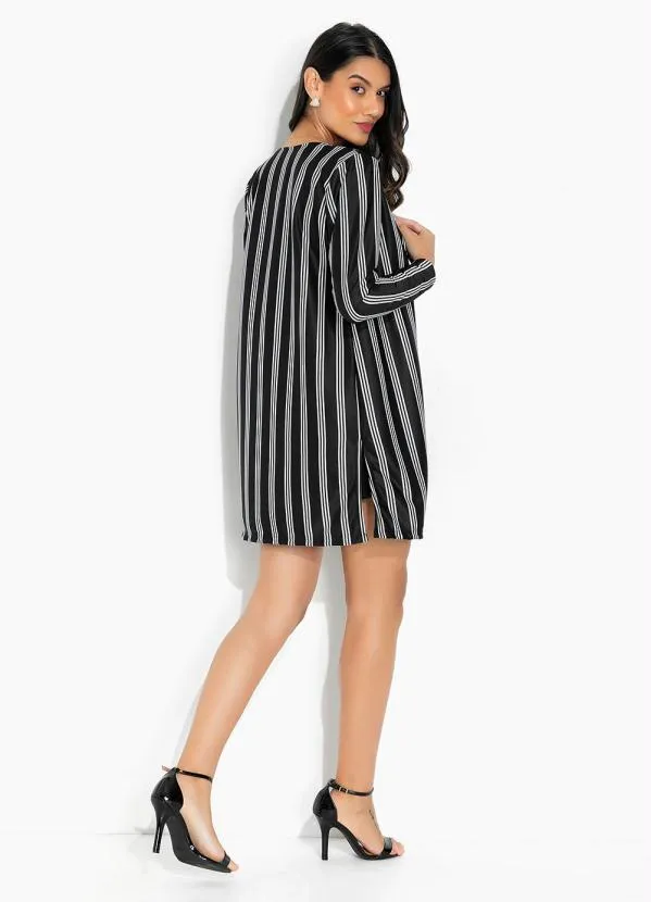 Moda Pop - Kimono Listras Preta com Fenda nas Laterais 4