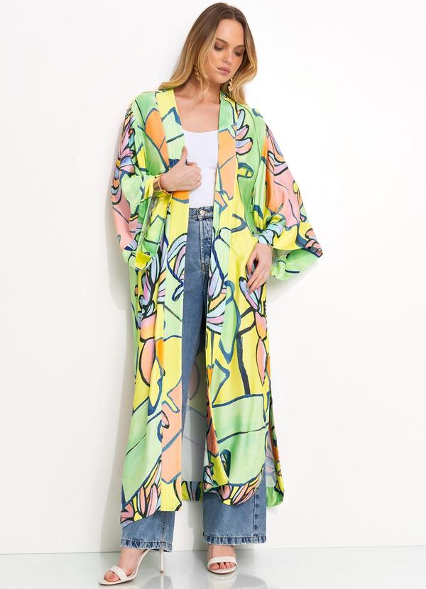 Kimono Longo em Viscose Verde - Farm