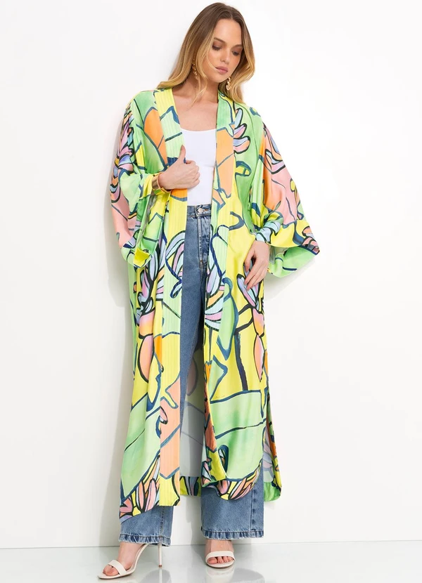 Farm - Kimono Longo em Viscose Verde