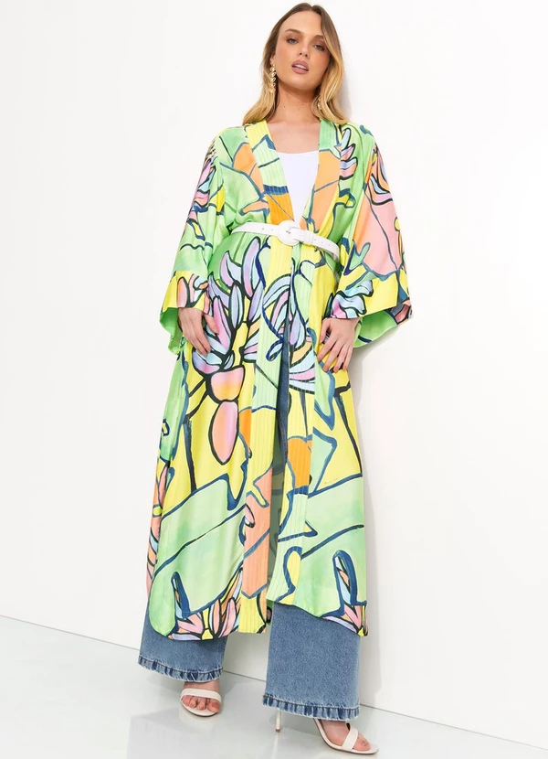 Farm - Kimono Longo em Viscose Verde 3