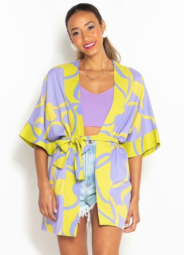 Farm - Kimono Maxi de Linho Caju Roxo
