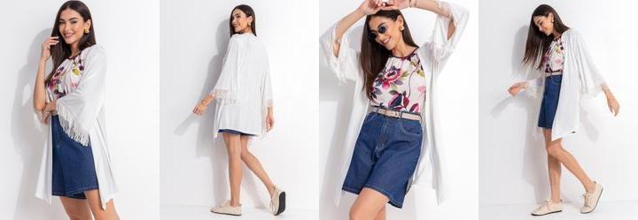 Kimono Off White em Malha de Viscose