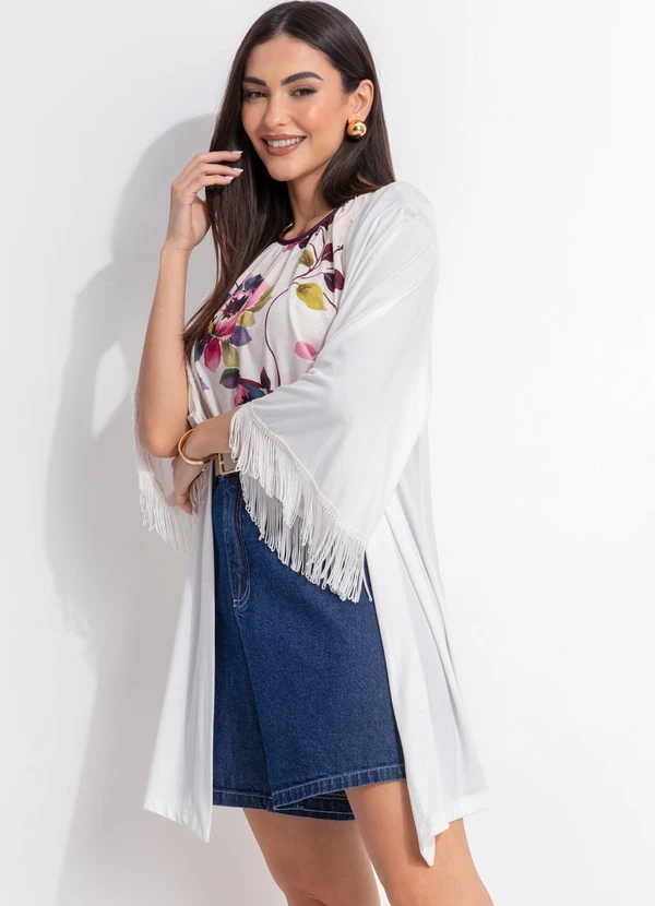 Quintess - Kimono Off White em Malha de Viscose