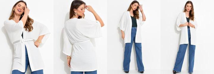 Kimono Off White em Malha Texturizada