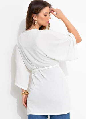 Quintess - Kimono Off White em Malha Texturizada - QUINTESS
