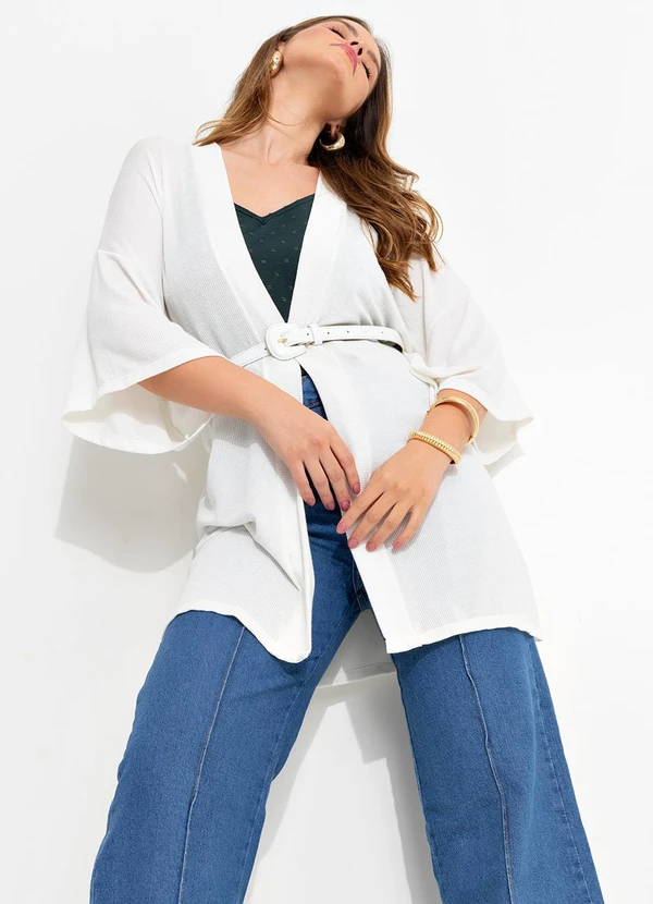 Quintess - Kimono Off White em Malha Texturizada 5