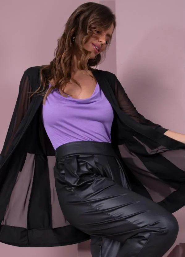 Quintess - Kimono Preto com Recortes em Transparência