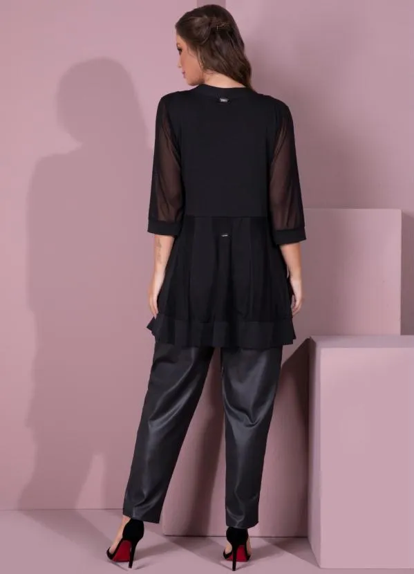 Quintess - Kimono Preto com Recortes em Transparência 4