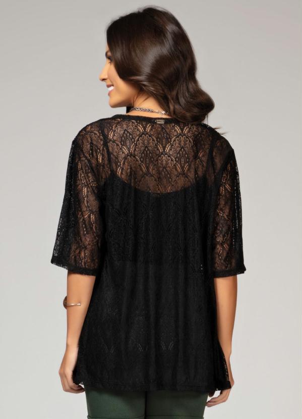 Quintess - Kimono Preto em Renda com Mangas 3/4 2