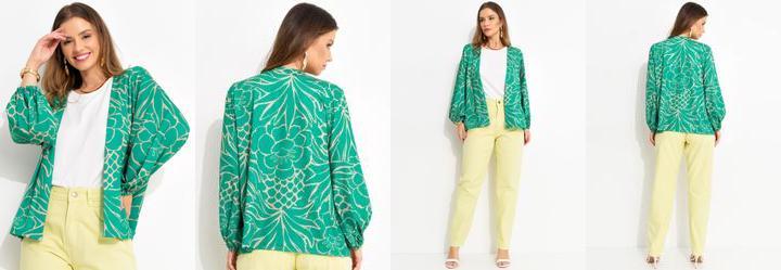 Kimono Tropical Verde em Malha Fria
