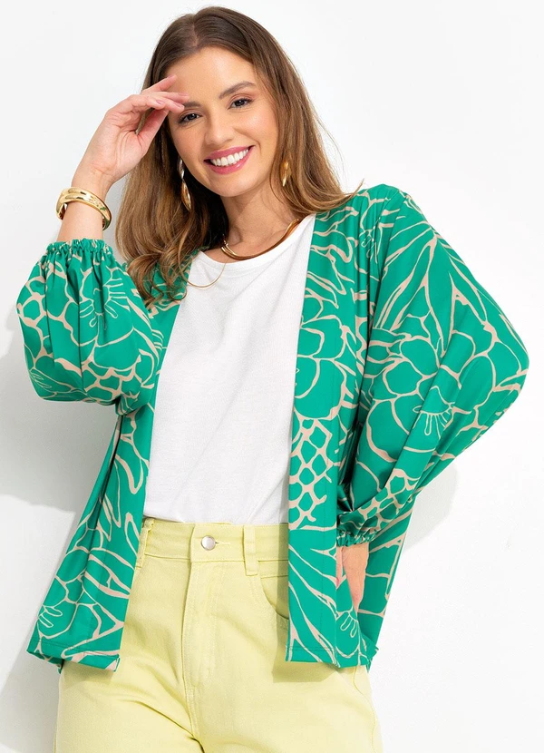 Quintess - Kimono Tropical Verde em Malha Fria