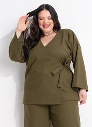 Kimono Verde Militar Tecido com Linho