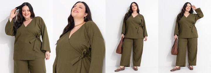 Kimono Verde Militar Tecido com Linho