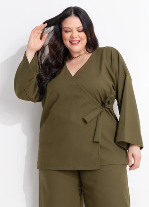 Marguerite - Kimono Verde Militar Tecido com Linho - MARGUERITE