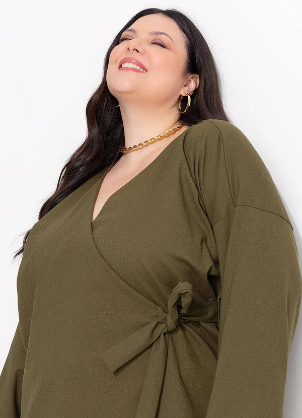 Marguerite - Kimono Verde Militar Tecido com Linho 2