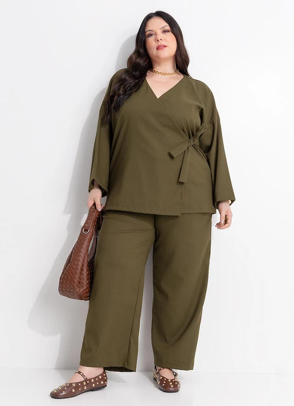 Marguerite - Kimono Verde Militar Tecido com Linho 3