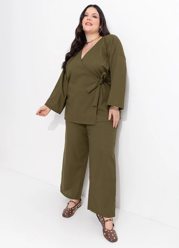 Marguerite - Kimono Verde Militar Tecido com Linho 8