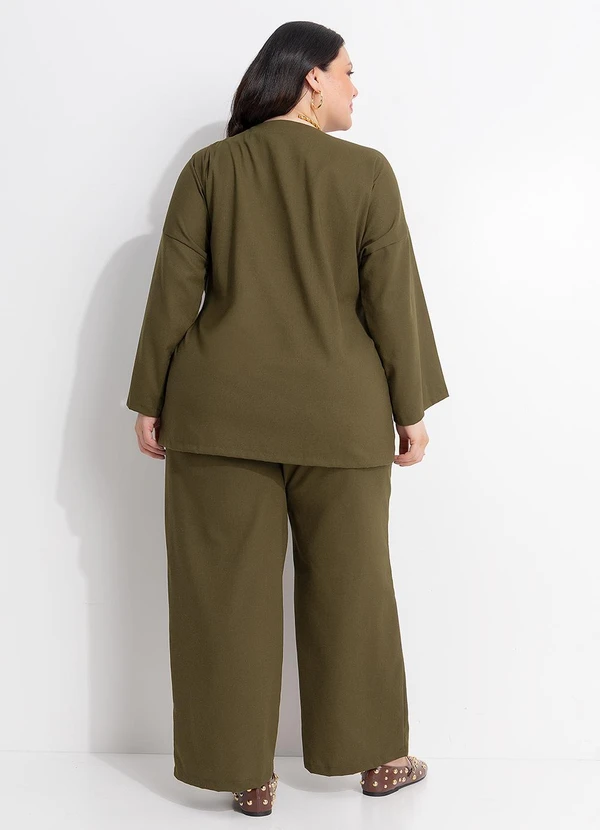 Marguerite - Kimono Verde Militar Tecido com Linho 9