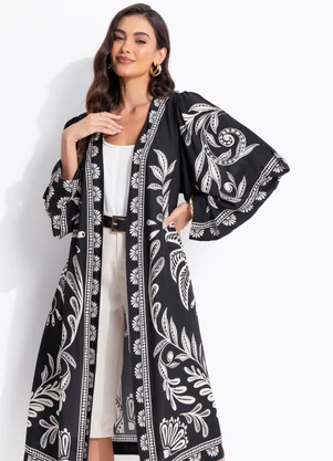 Farm - Maxi Kimono Coqueiro Sereno Preto - FARM