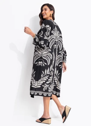 Farm - Maxi Kimono Coqueiro Sereno Preto - FARM