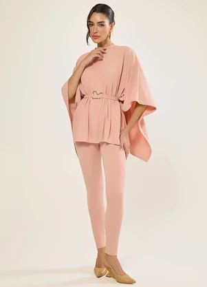 Naguchi - Poncho com Cinto Nude Rosado - NAGUCHI