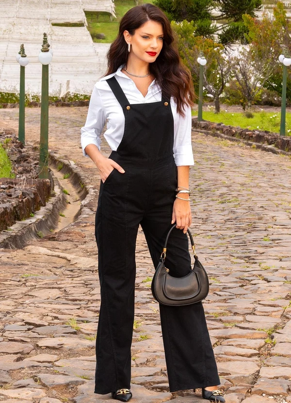 Quintess - Jardineira Preta em Sarja 9