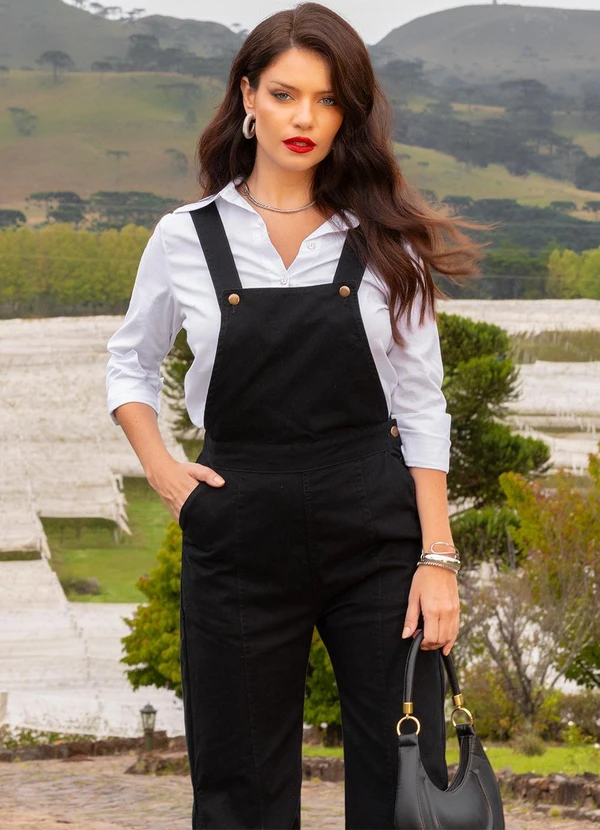 Quintess - Jardineira Preta em Sarja 8