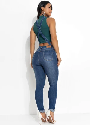 Jardineira Sawary (Jeans) Cigarrete com Puídos - SAWARY JEANS