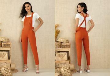 Jardineira Telha com Bolsos nas Laterais