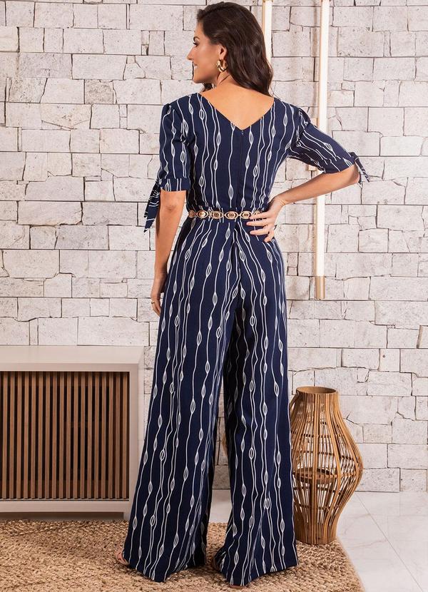 Quintess - Macacão Abstrato Marinho em Crepe Plano 2