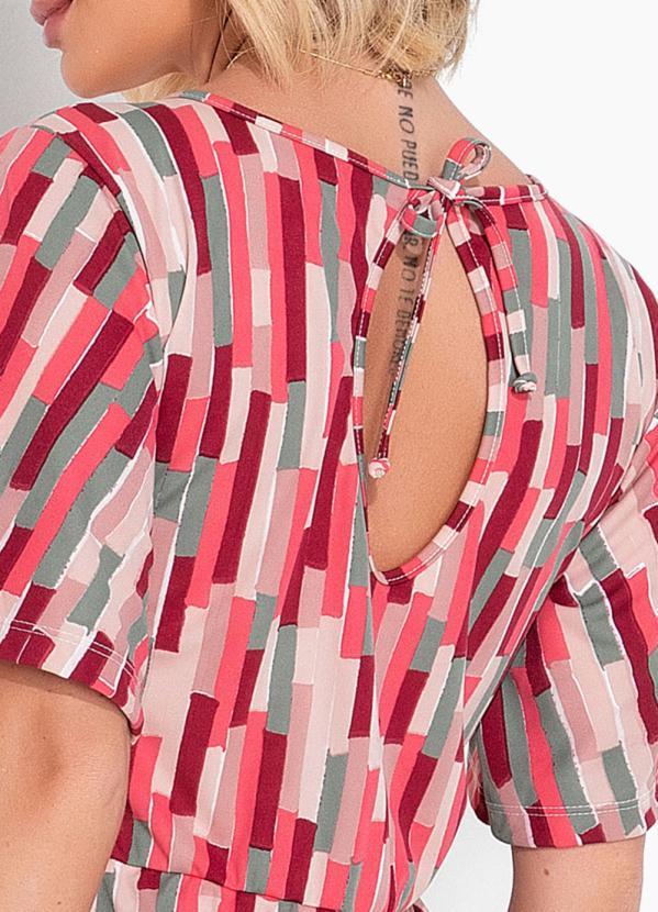 Moda Pop - Macacão Abstrato Vermelho com Decote V 3